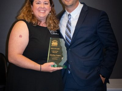 2018 Inductee Lindsay Lopez being presented by 2017 Inductee Chris Hurd