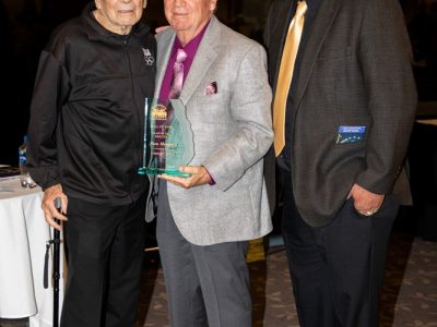 Antioch Sports Legends Co-Founder Tom Menasco being presented his Community Leader award by Co-Founders Jim Boccio and Eddie Beaudin.