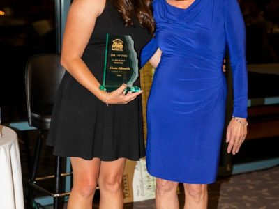 2019 Alexis Edwards receiving Hall of Fame award from her mother Andrea Edwards HOF Coach 2013.