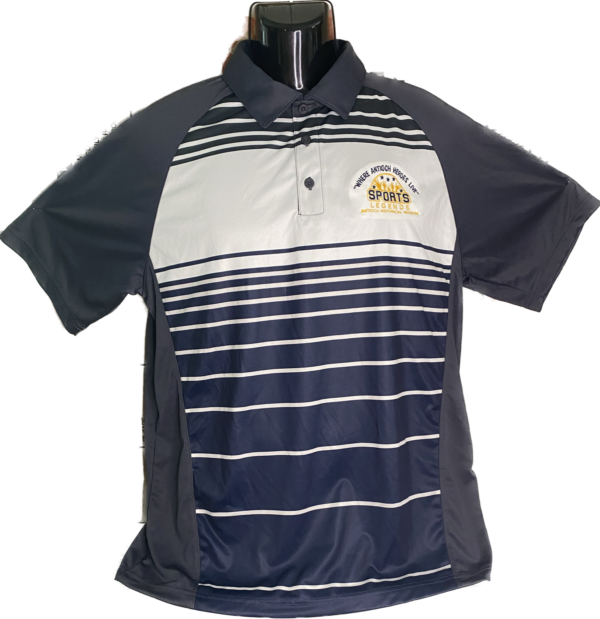 Mens Nylon Charcoal Grey Polo with Navy Blue and White Strip
